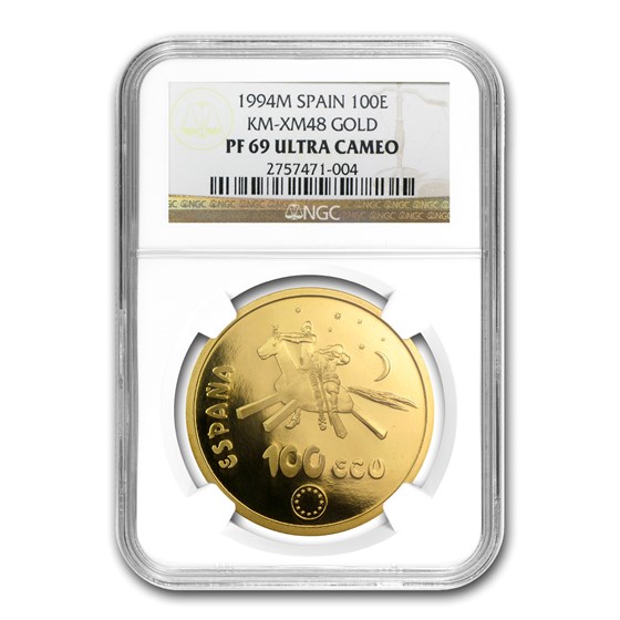 1994 Spain Proof Gold 100 Ecu Cervantes PF-69 NGC 1994 Spain Proof Gold 100 Ecu Cervantes PF-69 NGC