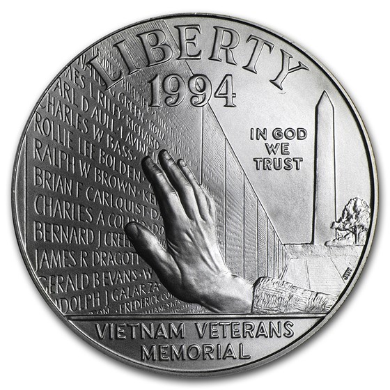 1994-W Vietnam Veterans Memorial $1 Silver Commem BU (Box & COA) 1994-W Vietnam Veterans Memorial $1 Silver Commem BU (Box & COA)