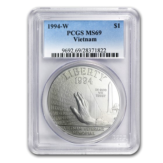 1994-W Vietnam Veterans Memorial $1 Silver Commem MS-69 PCGS 1994-W Vietnam Veterans Memorial $1 Silver Commem MS-69 PCGS