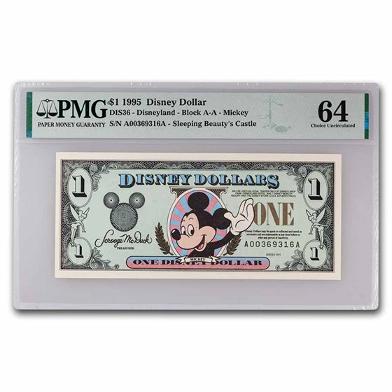 1995 $1.00 (AA) Waving Mickey CU-64 PMG (DIS#36) 1995 $1.00 (AA) Waving Mickey CU-64 PMG (DIS#36)