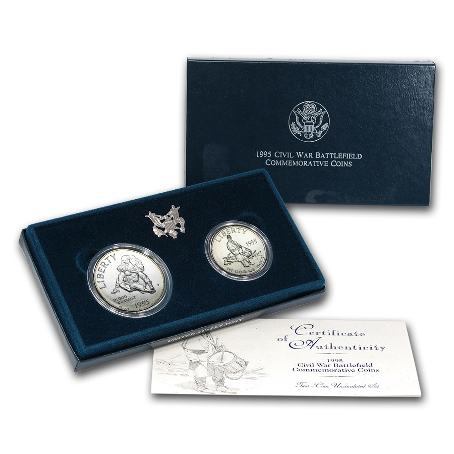 1995 2-Coin Civil War Battlefield Set BU (w/Box & COA)
