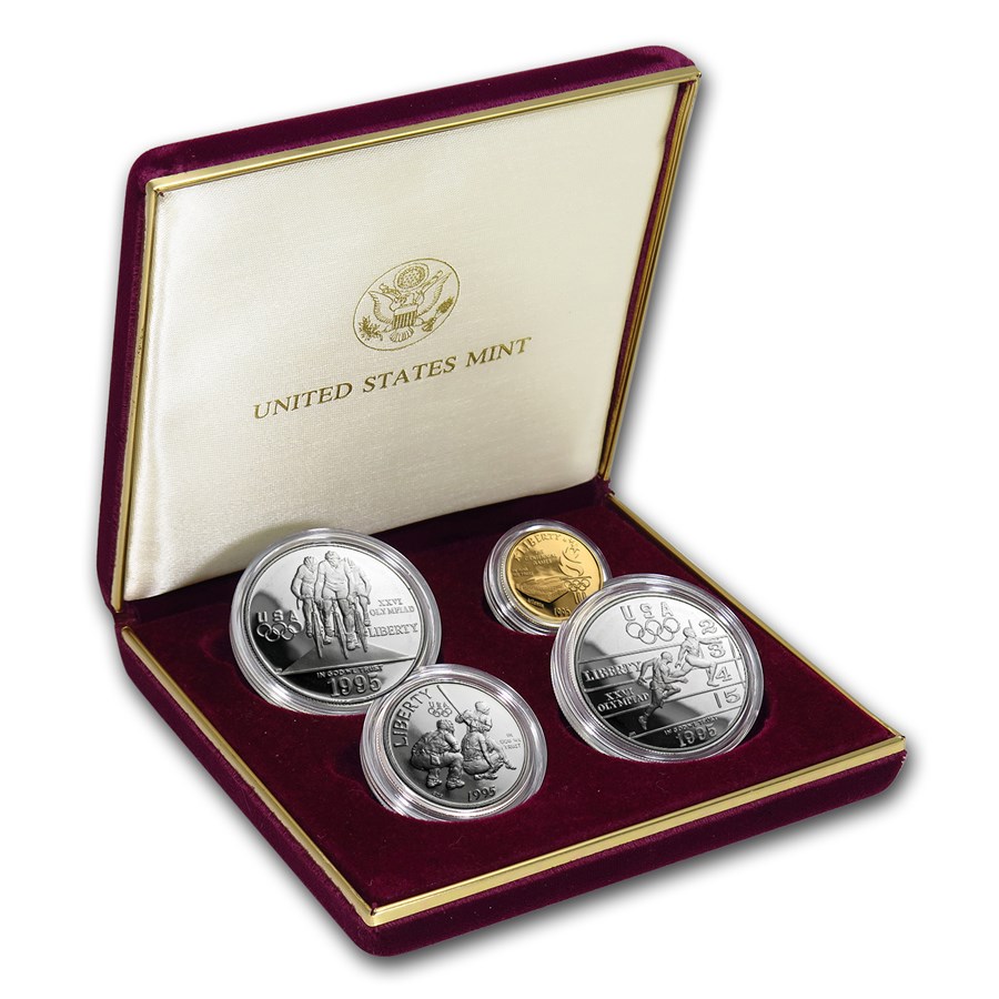 1995 4-Coin Commem Olympic Proof Set (w/Box & COA)
