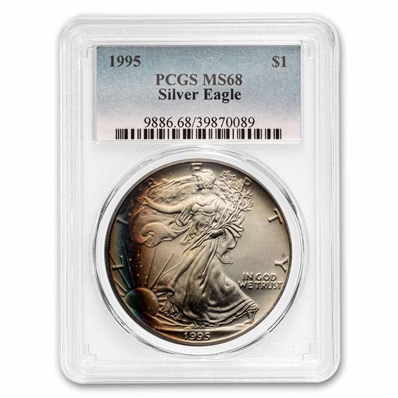 1995 American Silver Eagle MS-68 PCGS (Rainbow Crescent Toning)