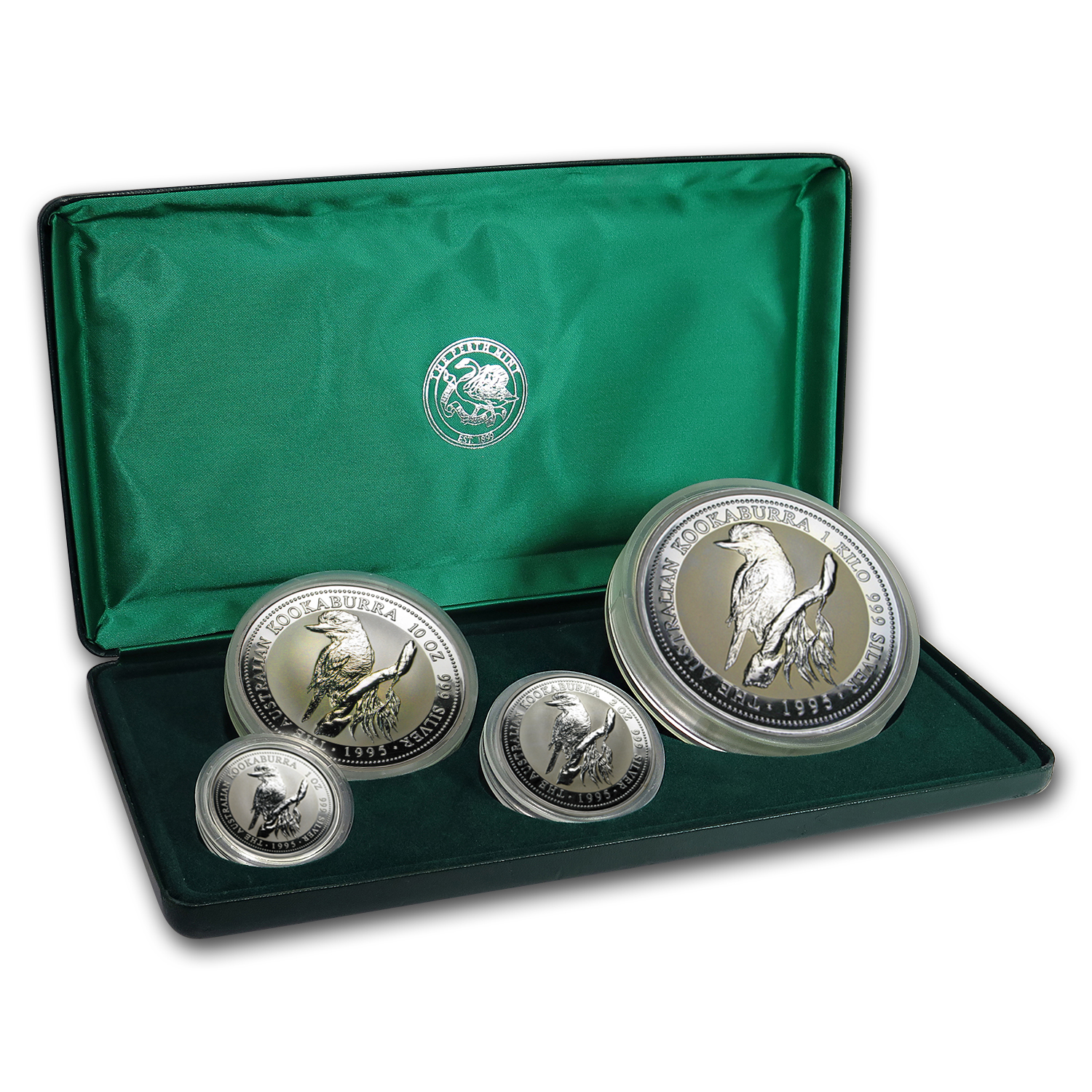 4 coin box set 'The Australian Kookaburra' 1995 perfette condizioni APMEX Australia 