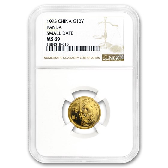 1995 China 1/10 oz Gold Panda Small Date MS-69 NGC 1995 China 1/10 oz Gold Panda Small Date MS-69 NGC