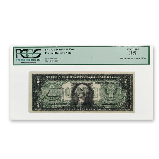 1995 (D-Cleveland) $1.00 FRN VF-35 PCGS (Offset Printing Error) 1995 (D-Cleveland) $1.00 FRN VF-35 PCGS (Offset Printing Error)