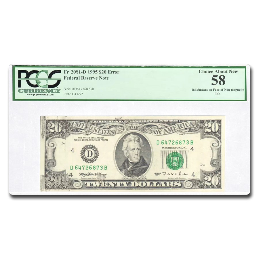 1995 (D-Cleveland) $1 FRN AU-58 PCGS (Fr#2081-D) Ink Smear