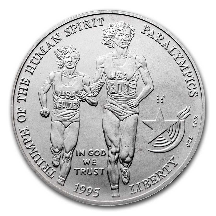 1995-D Olympic Blind Runner $1 Silver Commem BU (w/Box & COA)