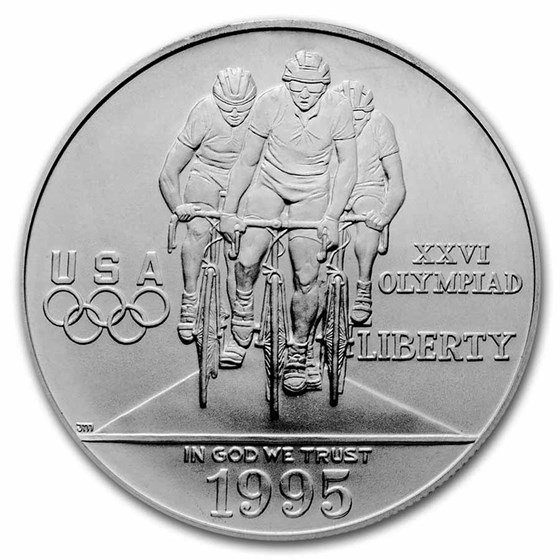 1995-D Olympic Cycling $1 Silver Commem BU (w/Box & COA) 1995-D Olympic Cycling $1 Silver Commem BU (w/Box & COA)