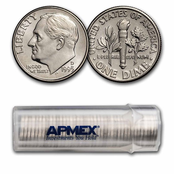 1995-D Roosevelt Dime 50-Coin Roll BU 1995-D Roosevelt Dime 50-Coin Roll BU