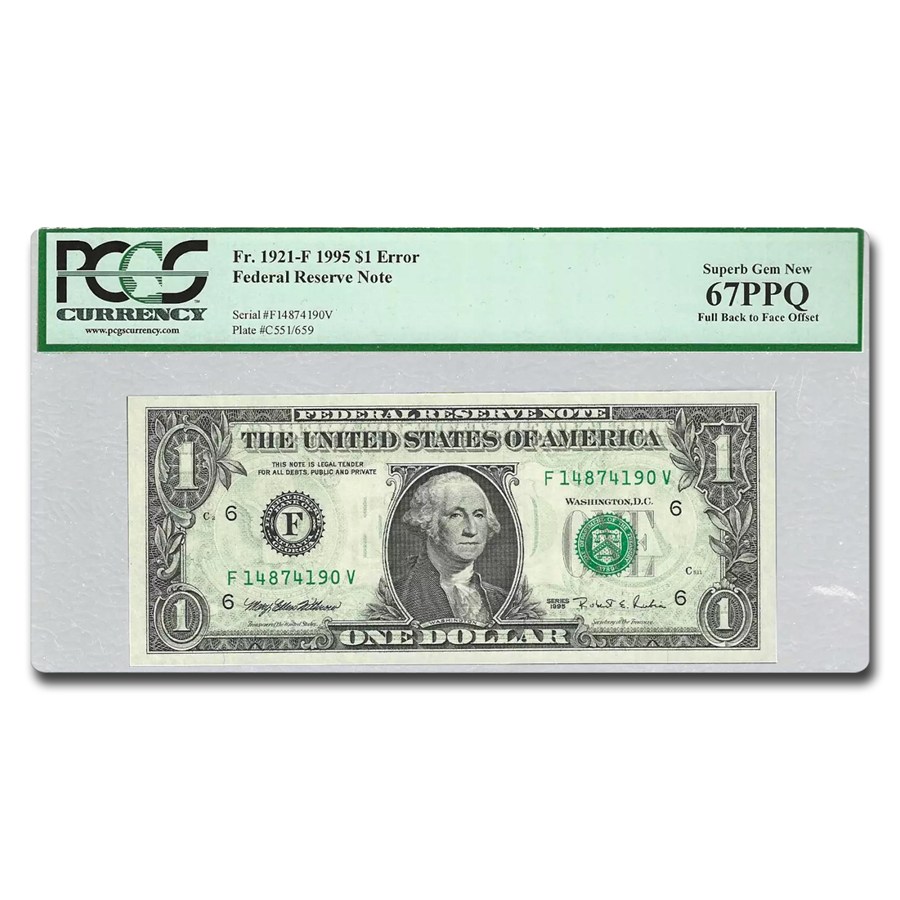 1995 (F-Atlanta) $1 FRN CU-67 PPQ PCGS (Fr#1921-F) Offset Print