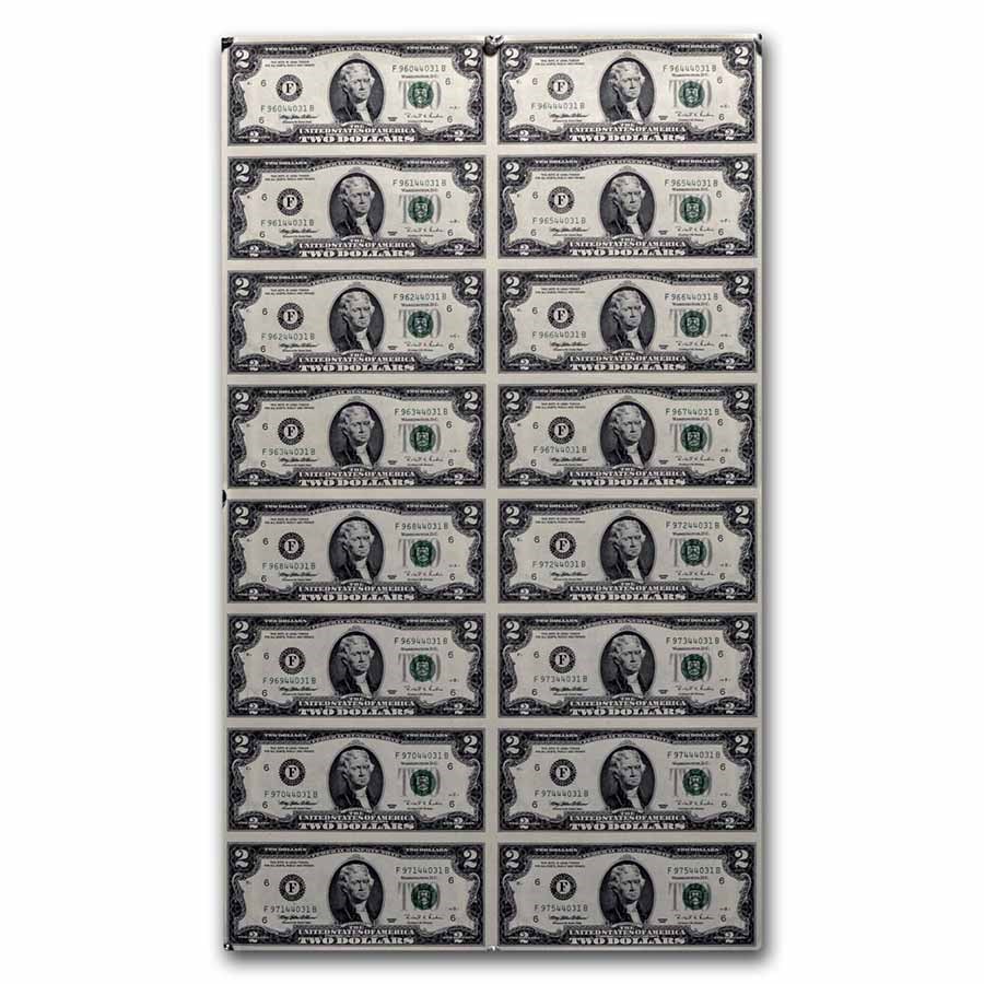 1995 (F-Atlanta) $2.00 FRN CU (Fr#1936-F) 16 Note Uncut sheet