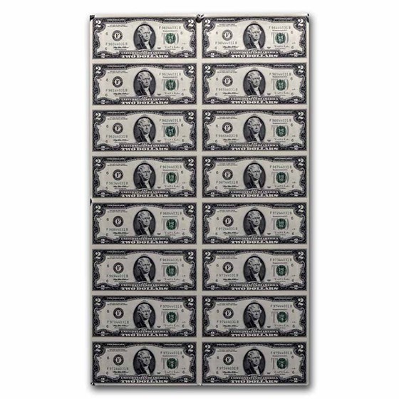 1995 (F-Atlanta) $2.00 FRN CU (Fr#1936-F) 16 Note Uncut sheet 1995 (F-Atlanta) $2.00 FRN CU (Fr#1936-F) 16 Note Uncut sheet