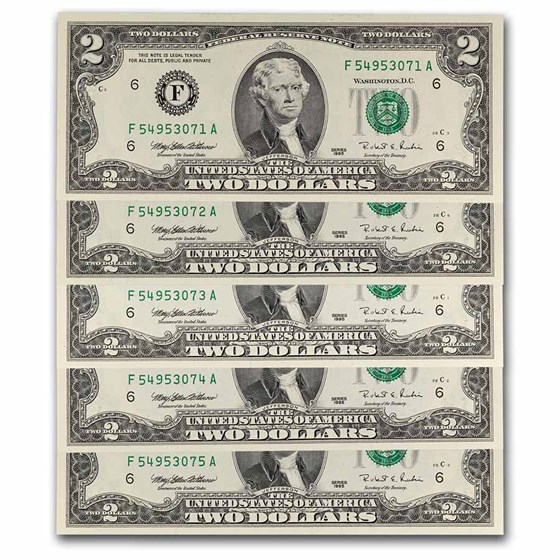 1995 (F-Atlanta) $2.00 FRN CU (Fr#1936-F) 5 Consecutive 1995 (F-Atlanta) $2.00 FRN CU (Fr#1936-F) 5 Consecutive