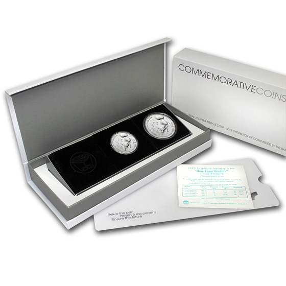 1995 Israel 2-Pc Silver 1 & 2 NIS Fox & Vineyard Set (Box & COA) 1995 Israel 2-Pc Silver 1 & 2 NIS Fox & Vineyard Set (Box & COA)