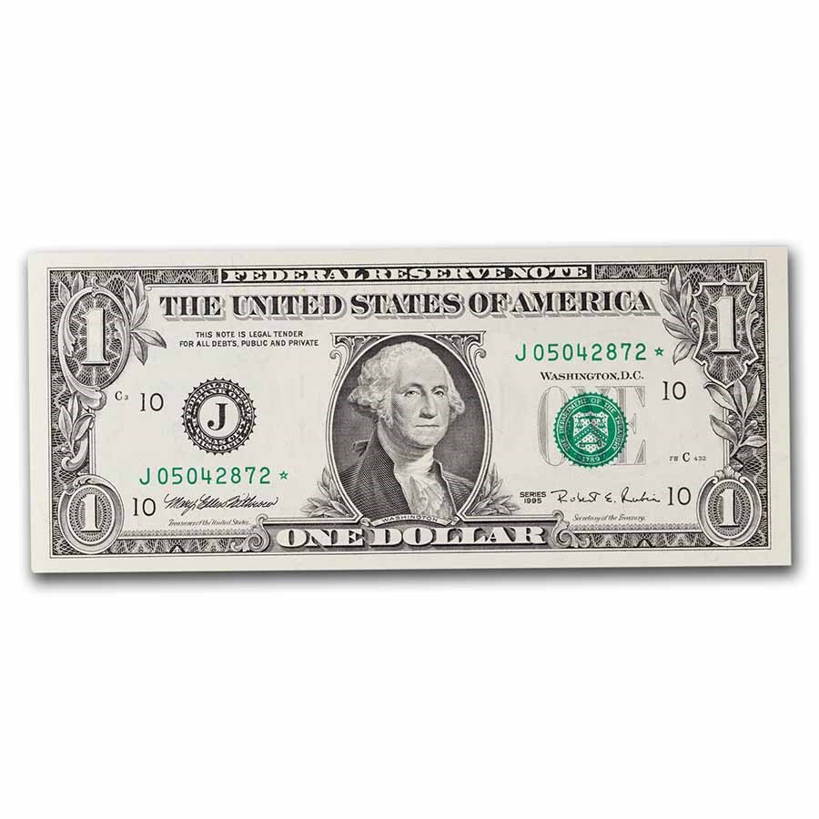 1995* (J-Kansas City) $1.00 FRN CU (Fr#1922-J*) Star Note!