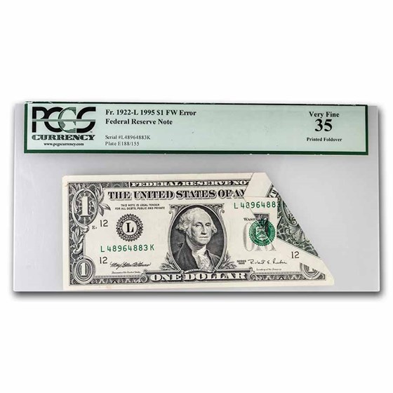 1995 (L-San Francisco) $1 FRN VF-35 PCGS(Fr#1922-L)Foldover Error 1995 (L-San Francisco) $1 FRN VF-35 PCGS(Fr#1922-L)Foldover Error