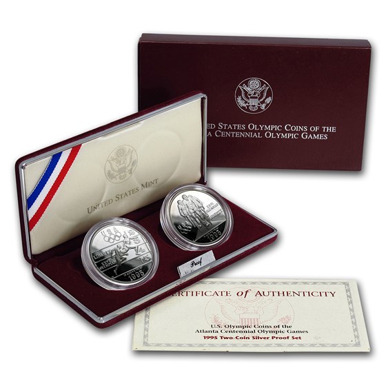 1995-P 2-Coin Olympic Track & Field, Cycling Prf Set (Box & COA) 1995-P 2-Coin Olympic Track & Field, Cycling Prf Set (Box & COA)