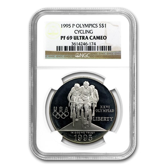 1995-P Olympic Cycling $1 Silver Commem PF-69 NGC 1995-P Olympic Cycling $1 Silver Commem PF-69 NGC