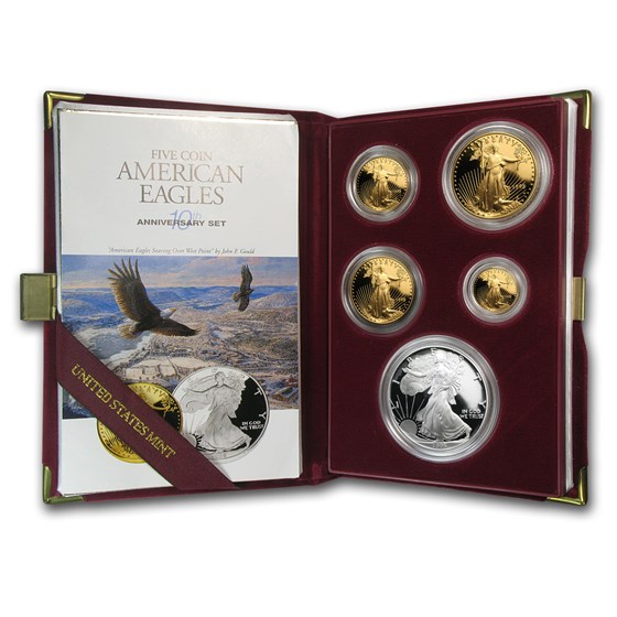 1995-W 5-Coin Proof American Eagle Set (10 Anniv, Box & COA) 1995-W 5-Coin Proof American Eagle Set (10 Anniv, Box & COA)