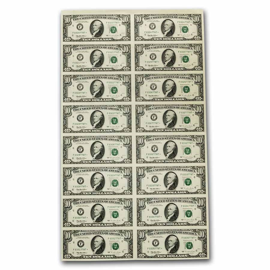 1995*(F-Atlanta) $10 FRN CU (Fr#2032-F*)16 Uncut Star Note Sheet