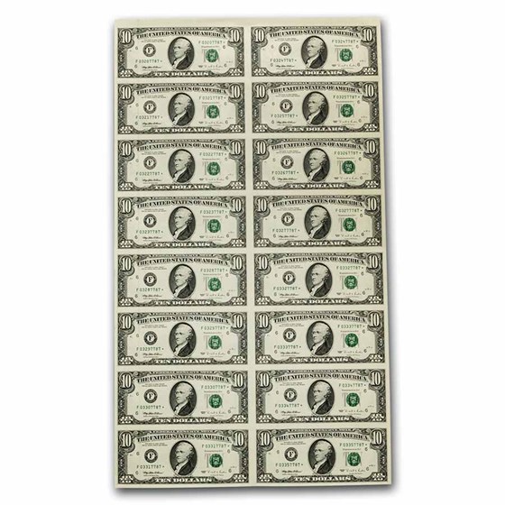 1995*(F-Atlanta) $10 FRN CU (Fr#2032-F*)16 Uncut Star Note Sheet 1995*(F-Atlanta) $10 FRN CU (Fr#2032-F*)16 Uncut Star Note Sheet
