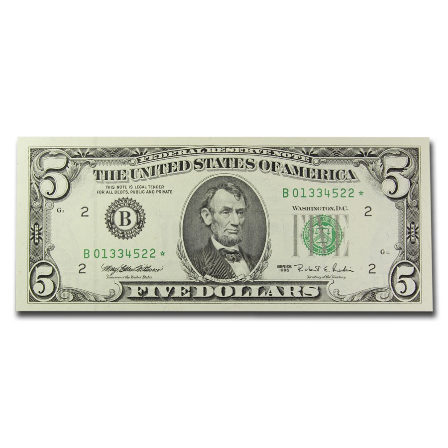 1995s* $5.00 FRN CU (Star Note, Districts of Our Choice)