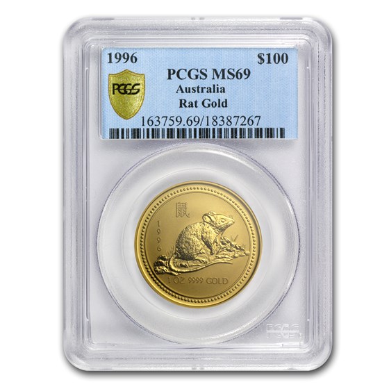 1996 1 oz Gold Lunar Year of the Rat MS-69 PCGS (Series I) 1996 1 oz Gold Lunar Year of the Rat MS-69 PCGS (Series I)