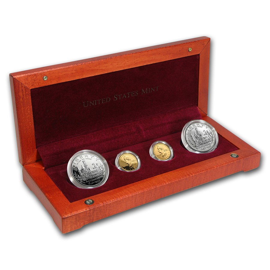 1996 4-Coin Commem Smithsonian Anniv Set BU & Proof (w/Box & COA)