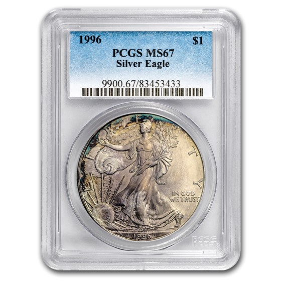 1996 American Silver Eagle MS-67 PCGS (Obv & Rev Toning) 1996 American Silver Eagle MS-67 PCGS (Obv & Rev Toning)