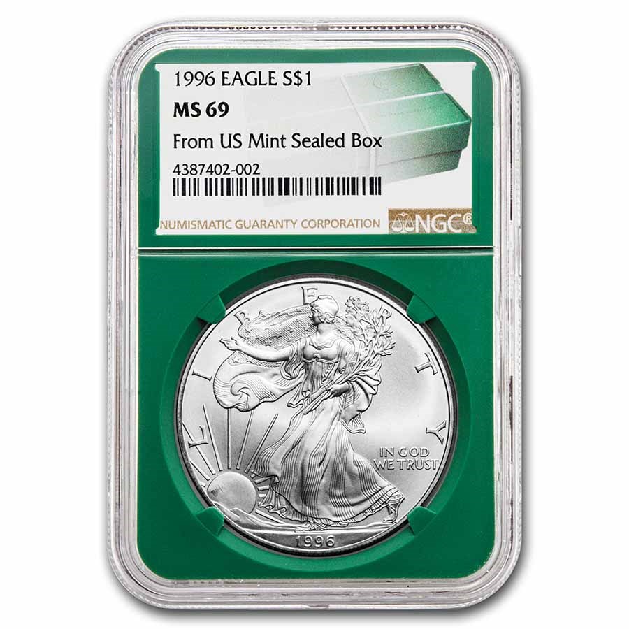 1996 American Silver Eagle MS-69 NGC (Green Holder)