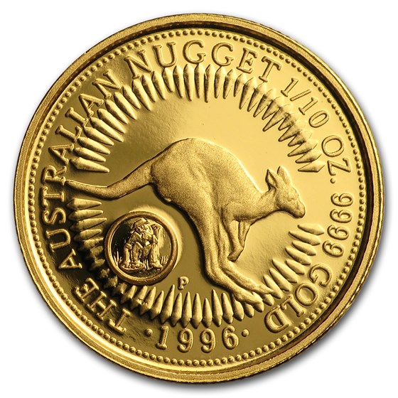 1996 Australia 1/10 oz Proof Gold Nugget (Prospector Privy)