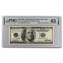 1996 (B-New York) $100 FRN CU-63 PMG (Fr#2175-B) Offset Printing