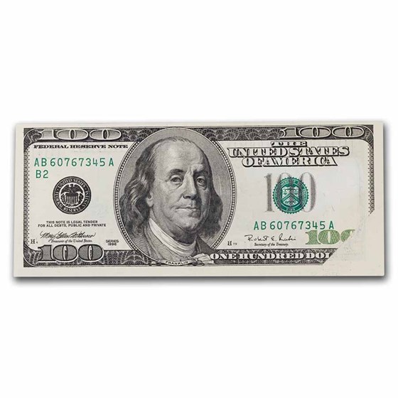 1996 (B-New York) $100 FRN CU (Fr#2175-B) Printing Fold Error