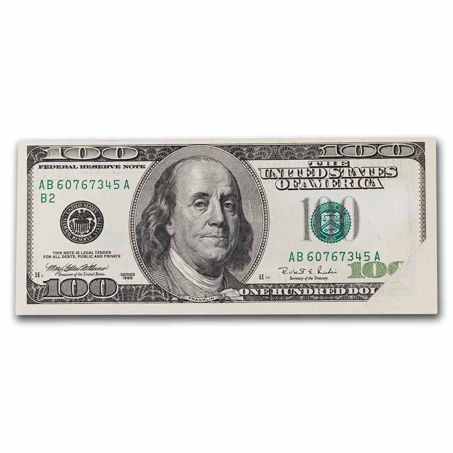 1996 (B-New York) $100 FRN CU (Fr#2175-B) Printing Fold Error