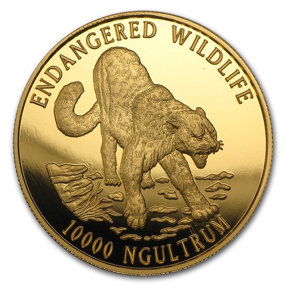 1996 Bhutan Gold 10000 Ngultrum Endangered Wildlife Proof 1996 Bhutan Gold 10000 Ngultrum Endangered Wildlife Proof