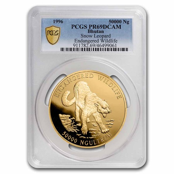 1996 Bhutan Gold 50,000 Ngultrum Snow Leopard PR-69 PCGS 1996 Bhutan Gold 50,000 Ngultrum Snow Leopard PR-69 PCGS