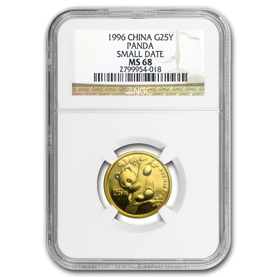 1996 China 1/4 oz Gold Panda Small Date MS-68 NGC 1996 China 1/4 oz Gold Panda Small Date MS-68 NGC