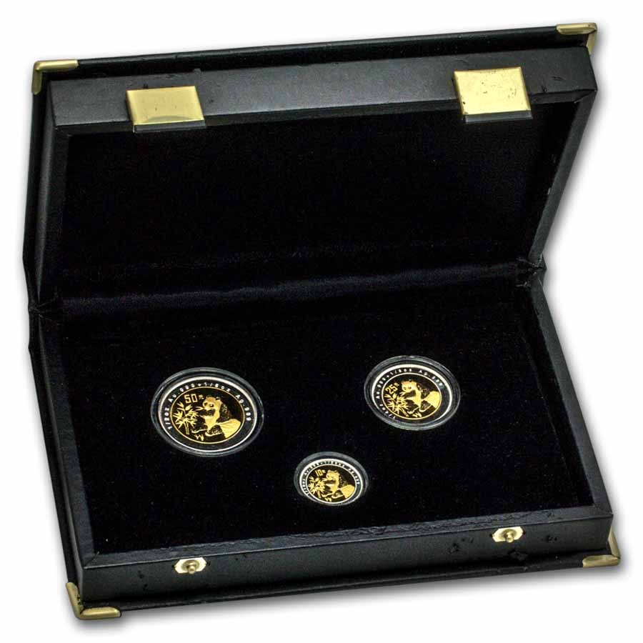 1996 China 3-Coin Bimetallic Panda Proof Set (Damaged Box)