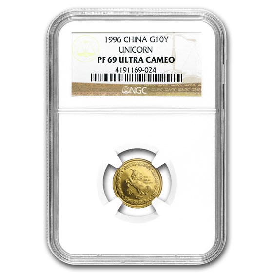 1996 China Proof 1/10 oz Gold 10 Yuan Unicorn PF-69 NGC 1996 China Proof 1/10 oz Gold 10 Yuan Unicorn PF-69 NGC