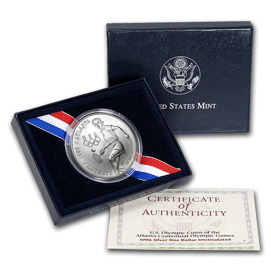 1996-D Olympic Tennis $1 Silver Commem BU (w/Box & COA)