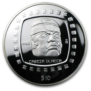 1996 Mexico 5 oz Silver 10 Pesos Cabeza Olmeca Proof