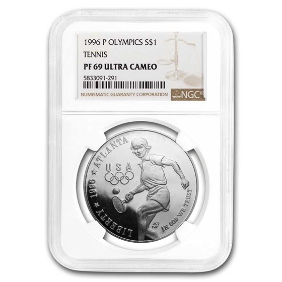 1996-P Olympic Tennis $1 Silver Commem PF-69 NGC 1996-P Olympic Tennis $1 Silver Commem PF-69 NGC
