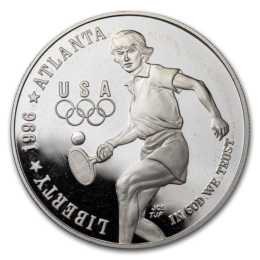 1996-P Olympic Tennis $1 Silver Commem Proof (w/Box & COA)