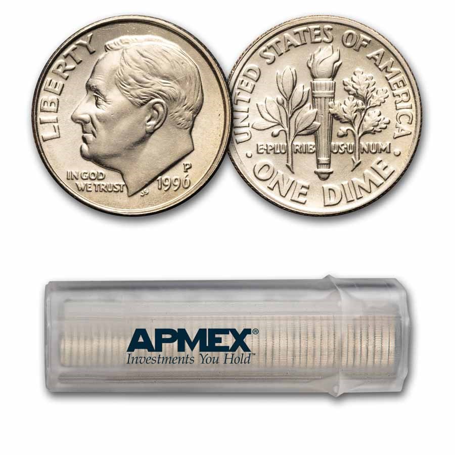 1996-P Roosevelt Dime 50-Coin Roll BU