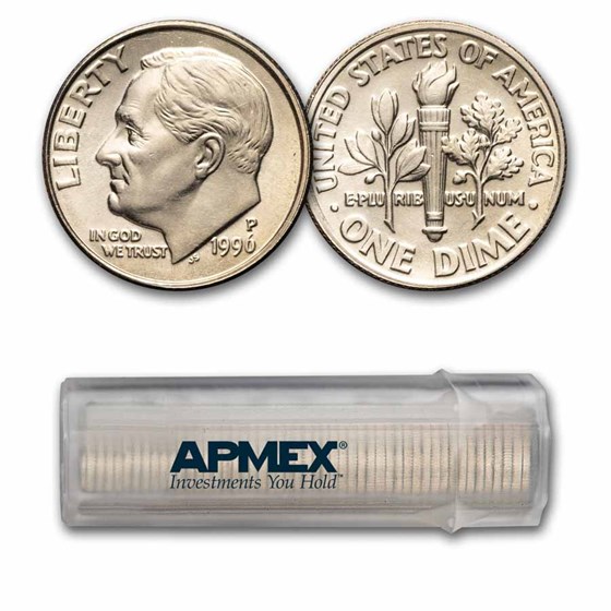 1996-P Roosevelt Dime 50-Coin Roll BU 1996-P Roosevelt Dime 50-Coin Roll BU
