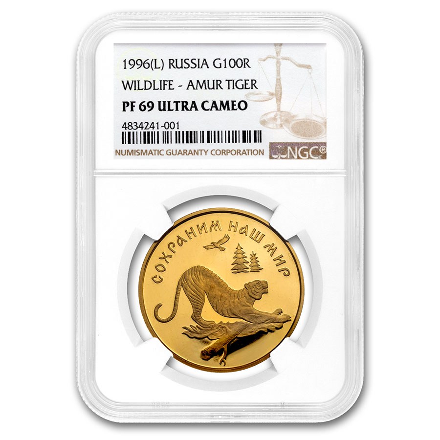 Buy 1996 Russia 1/2 oz Gold 100 Roubles Amur Tiger PF-69 NGC | APMEX