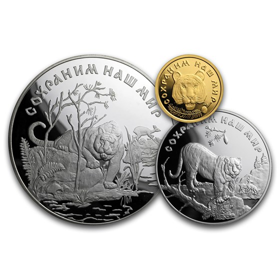 1996 Russia 3-Coin Gold & Silver Siberian Tiger Proof Set 1996 Russia 3-Coin Gold & Silver Siberian Tiger Proof Set