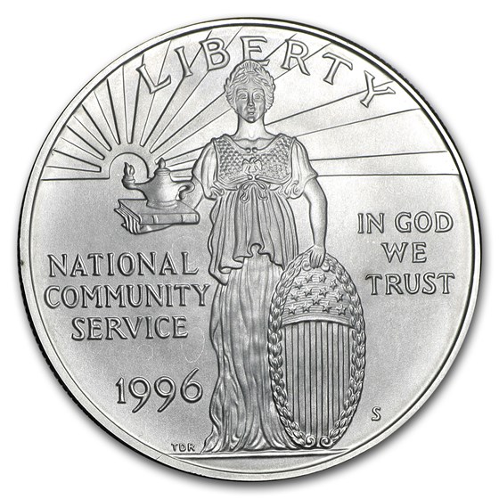 1996-S Community Service $1 Silver Commem BU (w/Box & COA)
