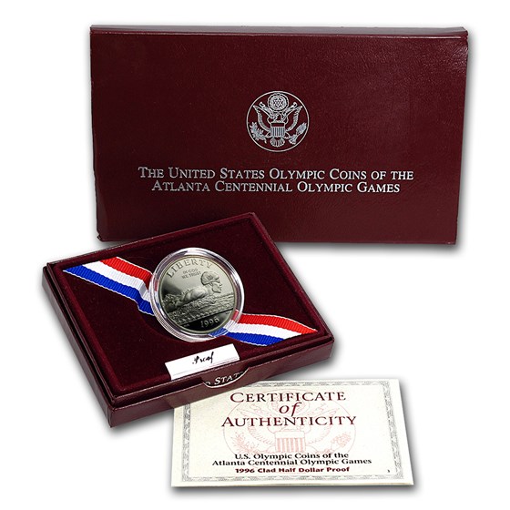 1996-S Olympics 1/2 Dollar Clad Commem Prf (Swimming, Box/COA) 1996-S Olympics 1/2 Dollar Clad Commem Prf (Swimming, Box/COA)